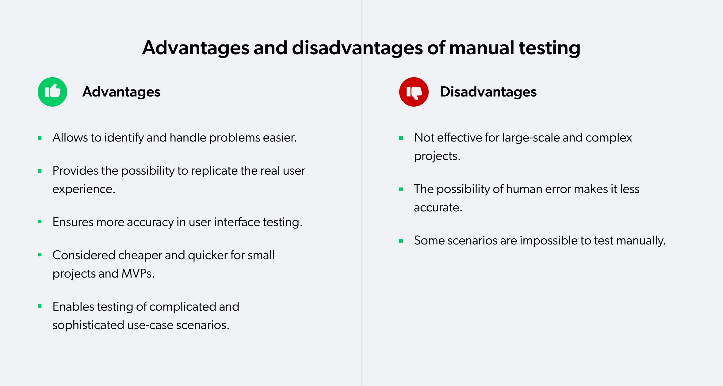 pros & cons of manual testing