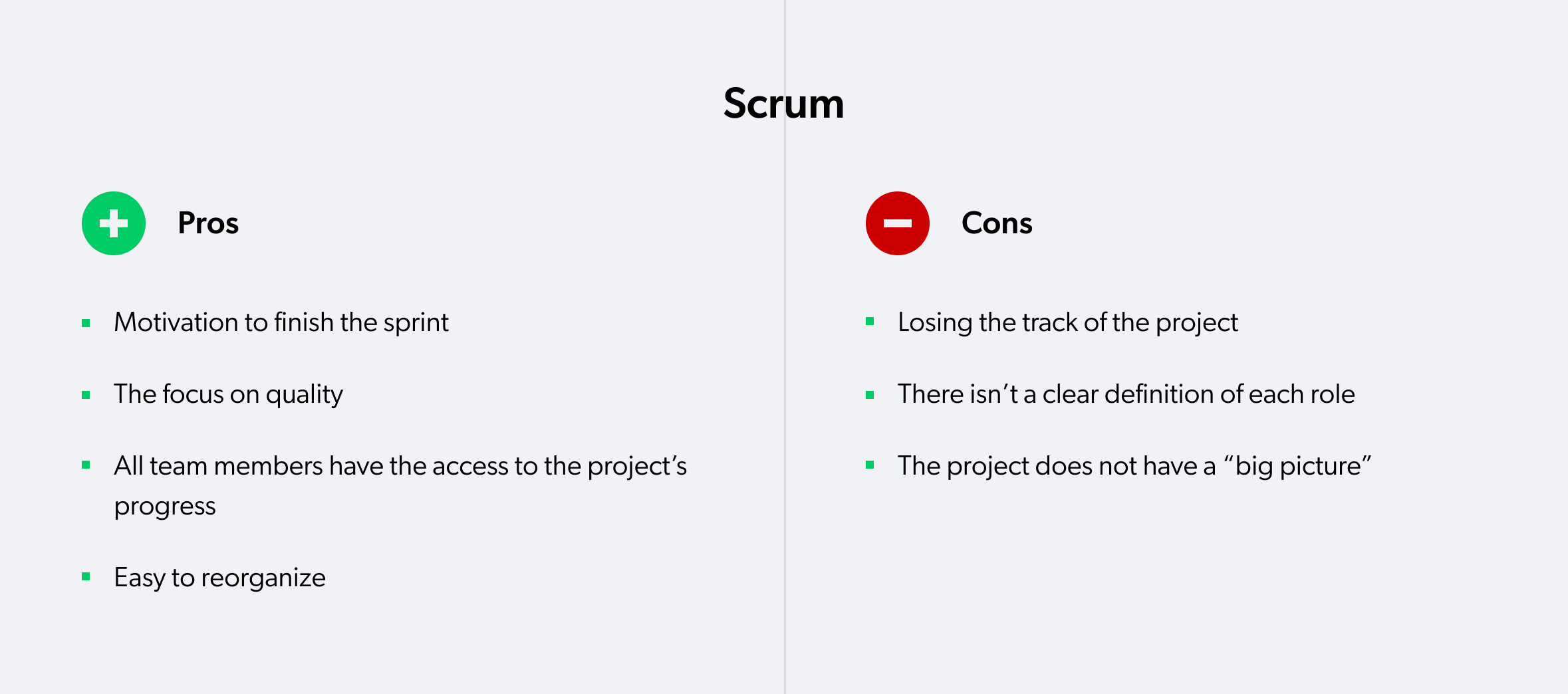 scrum pros and cons
