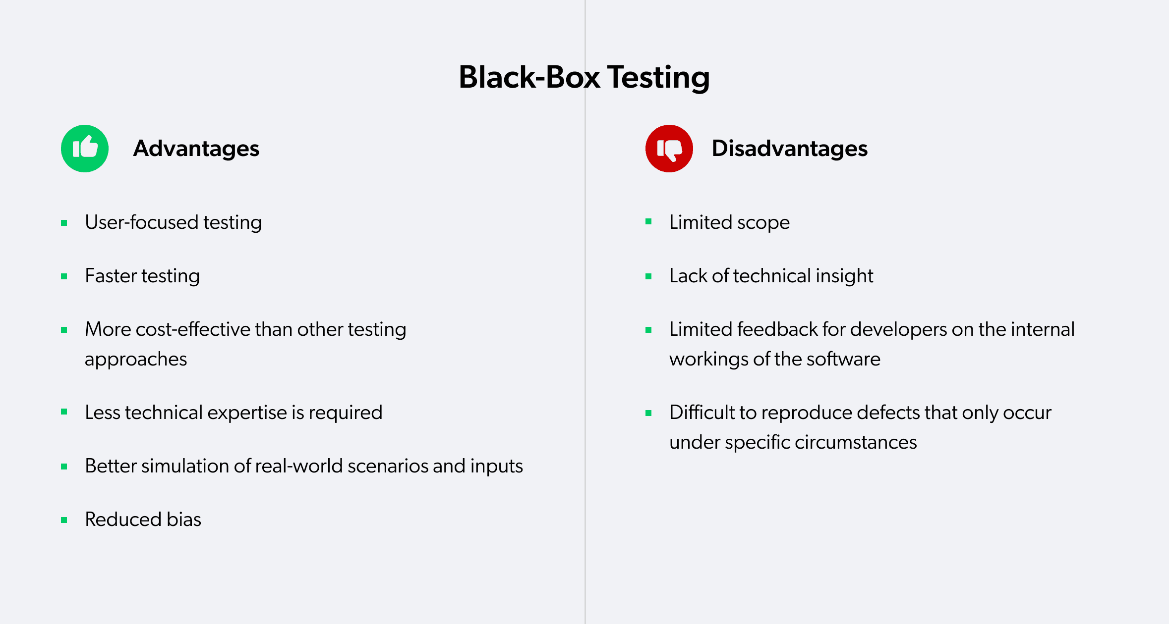 black-box testing pros and cons